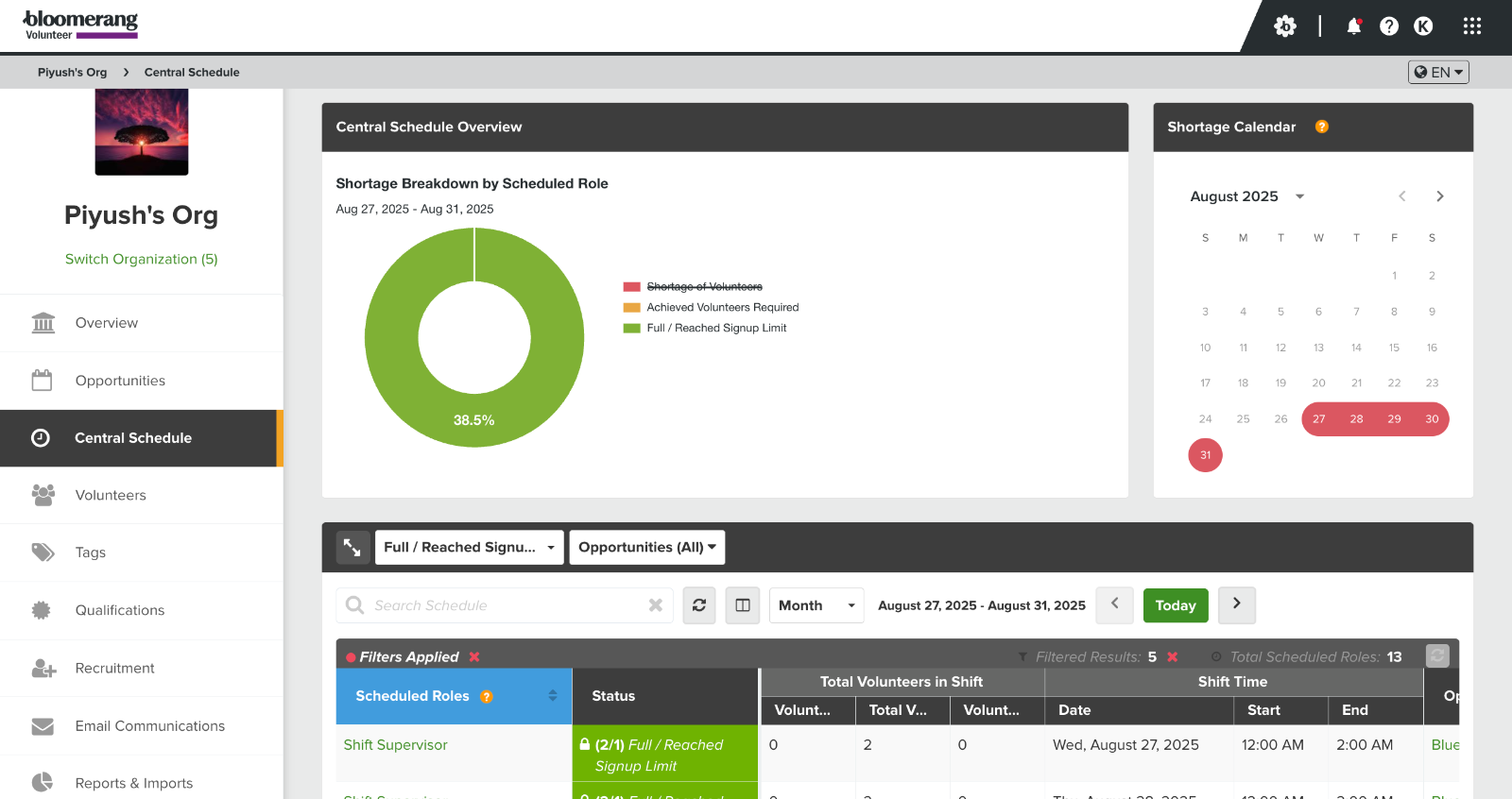 screenshot of Bloomerang Volunteer
